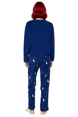 Kadin Ay Yıldız Desenli Polar Pijama Takımı Fonksiyonel Dayanıklı Kaliteli Konforlu Modern