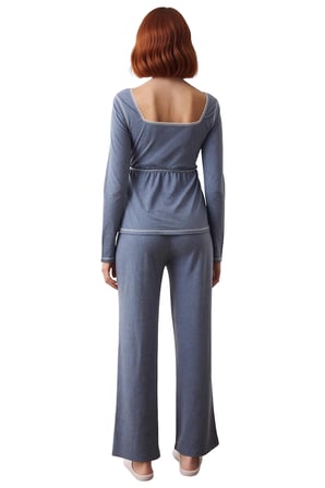 Kadın Melanj Kare Yaka Dantel Detaylı Pijama Takımı Fonksiyonel Dayanıklı Kaliteli Estetik