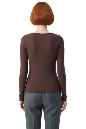 Kadın Fitted Vücuda Oturan Esnek Örme Bluz Havuz Yaka Standart Kol Çıtçıt Detaylı Kışlık Casual