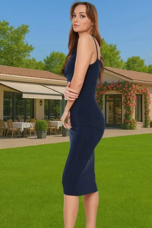 Kadın Midi Boy Bodycon Elbise İnce Askılı Degaje Yaka Rahat Şık Günlük Yaz Aylarının Vazgeçilmezi
