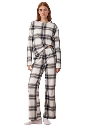 Kadın Ekose Desenli Bisiklet Yaka Pijama Takımı Fonksiyonel Dayanıklı Kaliteli Konforlu Şık