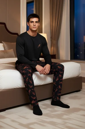 Erkek Animal Desenli Regular Fit Örme Pijama Takımı Fonksiyonel Dayanıklı Kaliteli Estetik