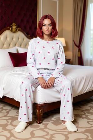 Kadin Melanj Kalp Desenli Pijama Takımı Fonksiyonel Dayanıklı Kaliteli Konforlu Estetik Şık