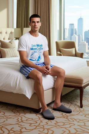 Erkek Bisiklet Yaka Kısa Kollu T Shirt Ve Kareli Şort Pijama Takımı Fonksiyonel Dayanıklı Şık