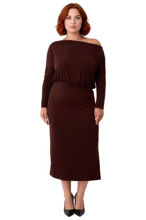 Kadınlar İçin Bodycon Kalıp Asimetrik Yaka Uzun Kol Düz Örme Midi Maxi Elbise Kış Şıklığı Ve Konforu