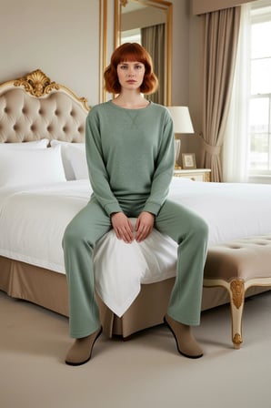 Kadın Yumuşak Tuşe Örme Pijama Takımı Bisiklet Yaka Uzun Kollu Fonksiyonel Dayanıklı Rahat