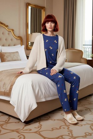 Kadın Ayıcık ve Kalp Desenli Polar Pijama Takımı Fonksiyonel Dayanıklı Kaliteli Konforlu Şık