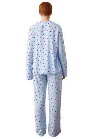 Kadın Kalp Desenli Gömlek Yaka Pijama Takımı Fonksiyonel Dayanıklı Kaliteli Konforlu Rahat