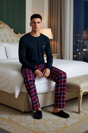 Erkek Antrasit Bisiklet Yaka Ekose Desenli Pijama Takımı Fonksiyonel Dayanıklı Kaliteli Şık