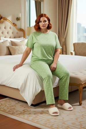 Mint Kalp Desenli Kadın Pijama Takımı Fonksiyonel Dayanıklı Kaliteli Konforlu Estetik Spor