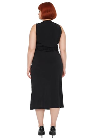 Kadın Bodycon Kesim Kolsuz Midi Elbise Düz Desen Örme Kumaş Detaylı İlkbahar Sonbahar Şıklığı
