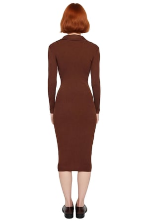Kadınlar İçin Midi Boy Uzun Kollu Bodycon Triko Elbise Polo Yaka Fitilli Tasarım Şıklığı Sağlar.