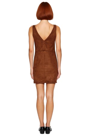 Kadın Bej Bodycon Kalıp V Yaka Jile Süet Mini Elbise Kışlık Şık Ve Konforlu Tasarım Kaliteli
