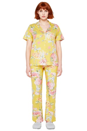 Kadın Çiçek Desenli Gömlek Yaka Örme Pijama Takımı Fonksiyonel Dayanıklı Kaliteli Konforlu