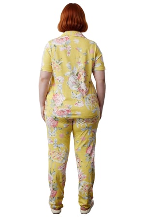 Kadın Çiçek Desenli Gömlek Yaka Örme Pijama Takımı Fonksiyonel Dayanıklı Kaliteli Konforlu