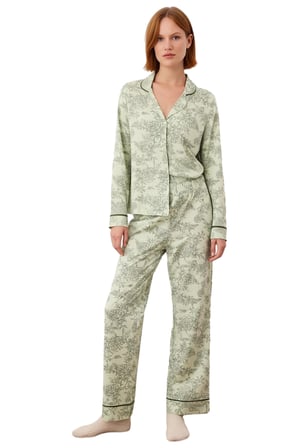 Kadın Çiçekli Gömlek Yaka Uzun Kollu Pijama Takımı Fonksiyonel Dayanıklı Kaliteli Konforlu