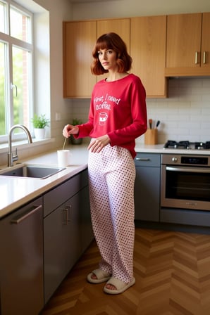 Kadın Galaksi Desenli Bisiklet Yaka Uzun Kollu Pijama Takımı Fonksiyonel Dayanıklı Estetik