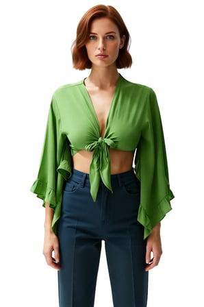 Kadın V Yaka İspanyol Kol Super Crop Dokuma Beachwear Bluz İle Şık Ve Ferah Bir Yaz Kombini