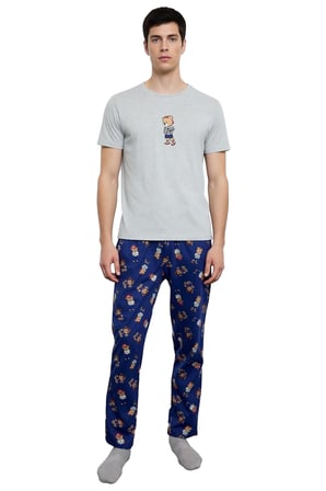 Erkek Ayıcık Desenli Bisiklet Yaka Pijama Takımı Fonksiyonel Dayanıklı Kaliteli Konforlu Şık