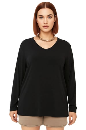 Kadın V Yaka Uzun Kollu Esnek Polyester Elastan Süprem Bluz Günlük Kullanım İçin Cool Ve