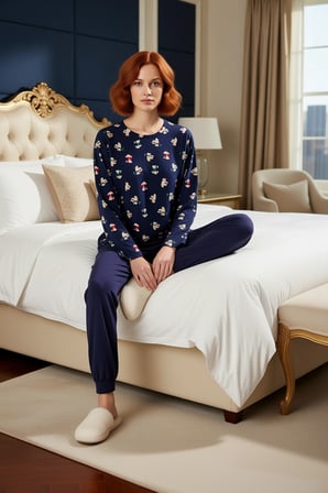 Kadın Ayıcıklı Pamuklu Pijama Takımı Kış Temalı Fonksiyonel Dayanıklı Kaliteli Konforlu Şık