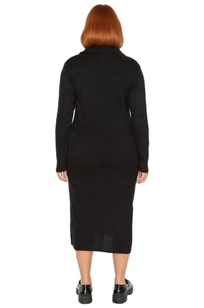 Kadın Polo Yaka Fitilli Bodycon Triko Midi Elbise Uzun Kollu Kış Günlük Şık Akrilik Tasarım