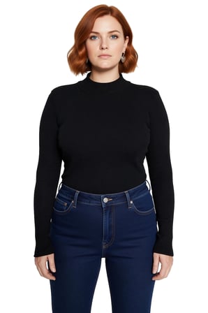 Kadın Kahverengi Dik Yaka Vücuda Oturan Fitilli Örme Bodycone Bluz Büyük Beden Günlük Konforlu