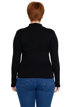 Kadın Kahverengi Dik Yaka Vücuda Oturan Fitilli Örme Bodycone Bluz Büyük Beden Günlük Konforlu
