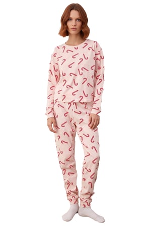 Kadın Kışlık Yılbaşı Baskılı Pamuklu Pijama Takımı Rahat Kullanım Günlük İçin