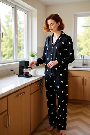 Kadin Kirmizi Kalp Desenli Gömlek Yaka Pijama Takımı Fonksiyonel Dayanıklı Kaliteli Modern