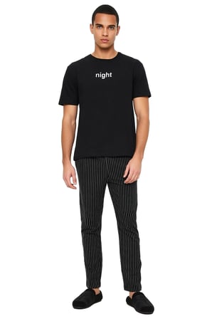 Erkek Çizgili Pijama Takımı Bisiklet Yaka Kısa Kollu Fonksiyonel Dayanıklı Kaliteli Modern