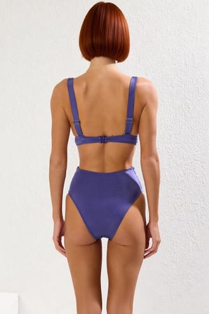 Kadın Bikini Takımı Drapeli Üçgen Kaplı Balensiz V Yaka Yüksek Bel Brazilian Kesim Kolsuz Raşel