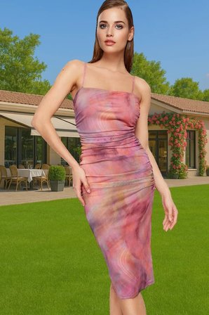 Kadın Bodycon Midi Örme Abiye Elbise Soyut Desenli Yazlık Balo Elbisesi Yaz Aylarının Vazgeçilmezi