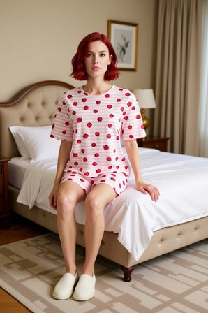 Kadın Yazlık Kısa Kollu Çilekli Pijama Takımı %100 Pamuk Regular Kalıp Konforlu Kesim