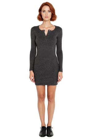 Kadın Bodycon Fitilli Örme Uzun Kollu Çıtçıt Detaylı Mini Elbise Günlük Ve Şık Kombinler İçin
