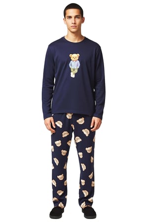 Erkek Ayıcık Desenli Regular Fit Pijama Takımı Fonksiyonel Dayanıklı Kaliteli Konforlu Şık
