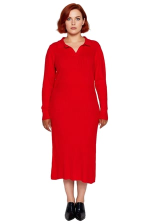 Kadın Polo Yaka Fitilli Bodycon Triko Midi Elbise Uzun Kollu Kış Günlük Şık Akrilik Tasarım