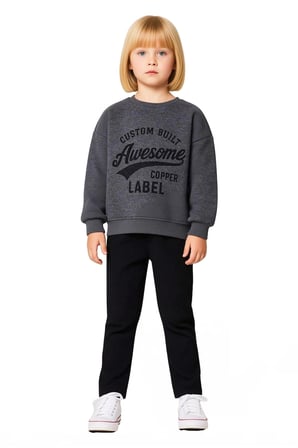 Kız Çocuk Slogan Baskılı Bisiklet Yaka Polar Sweatshirt ve Tayt Takımı Kaliteli Şık Rahat