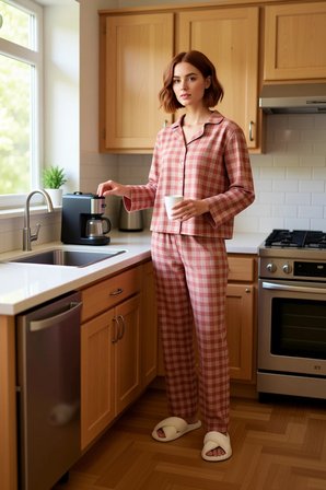 Kadın Ekose Flanel Gömlek Pantolon Pijama Takımı Fonksiyonel Dayanıklı Kaliteli Konforlu Şık