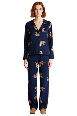 Kadın Kaplan Desenli Gömlek ve Pantolon Pijama Takımı Fonksiyonel Dayanıklı Kaliteli Rahat