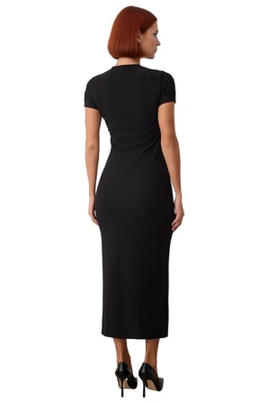 Kadın Bodycon Kesim Bisiklet Yaka Aksesuar Detaylı Ottoman Örme Midi Elbise Günlük Rahatlığı Sunar