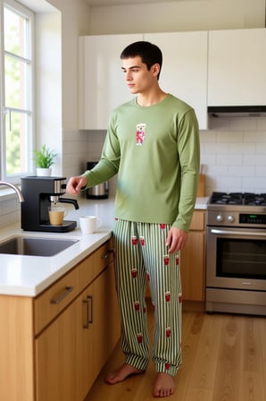 Erkek Ayıcıklı Bisiklet Yaka Uzun Kollu Pijama Takımı Fonksiyonel Dayanıklı Kaliteli Rahat