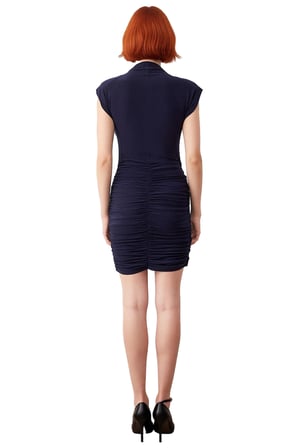 Kadın Bodycon Sandy Örme Düz Kısa Kol Aksesuar Detaylı Mini Kokteyl Elbisesi Şık Tasarım Kaliteli