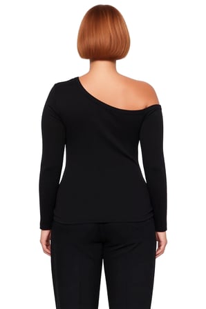 Kadın Fitted Vücuda Oturan Asimetrik Yaka Uzun Kollu Esnek Pamuklu Örme Bluz Casual Günlük Kullanım