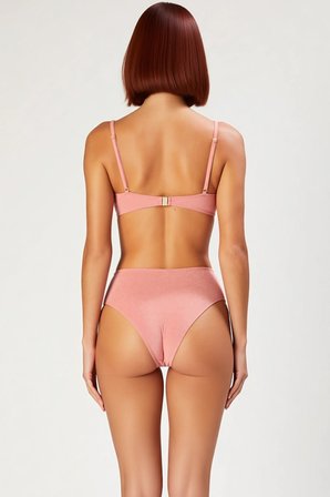 Kadın Bikini Takımı Ayarlanabilir Askılı Kaplı Yüksek Bel Simli Örme Balensiz Aksesuarlı Regular