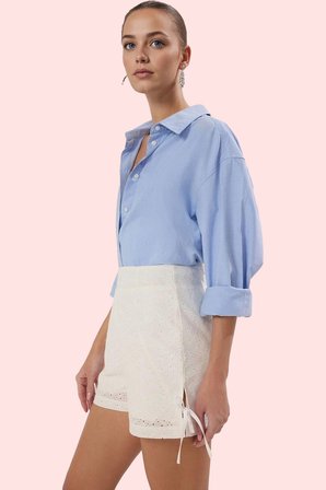 Kadın Moda Brode Dokuma Geniş Paça Kısa Şort Yüksek Bel Yazlık Günlük Kullanım Kaliteli Malzeme