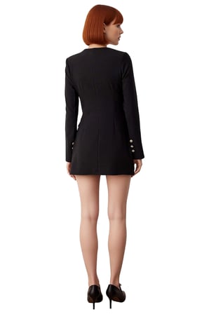 Kadın Kruvaze Yaka Dokuma Ceket Elbise Fashion Forward Detaylı Uzun Kollu Gündüz Gece Şık Kıyafet
