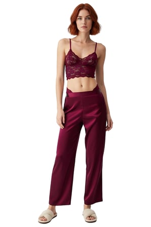 Kadın Açık Dantel Detaylı Saten Pijama Takımı Fonksiyonel Dayanıklı Kaliteli Konforlu Spor