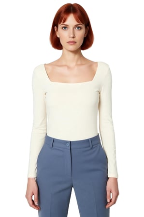Kadın Gri Kare Yaka Fitted Uzun Kollu Pamuklu Bluz Günlük Kullanım İçin Cool & Comfort Özellikli