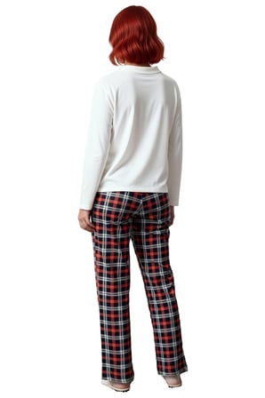 Kadın Ekose Desenli Pijama Takımı Bisiklet Yaka Uzun Kollu Fonksiyonel Dayanıklı Kaliteli Şık